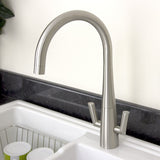 Astini Cosmopolitan Twin Lever Kitchen Sink Mixer Tap with Brushed Steel and Chrome Finish