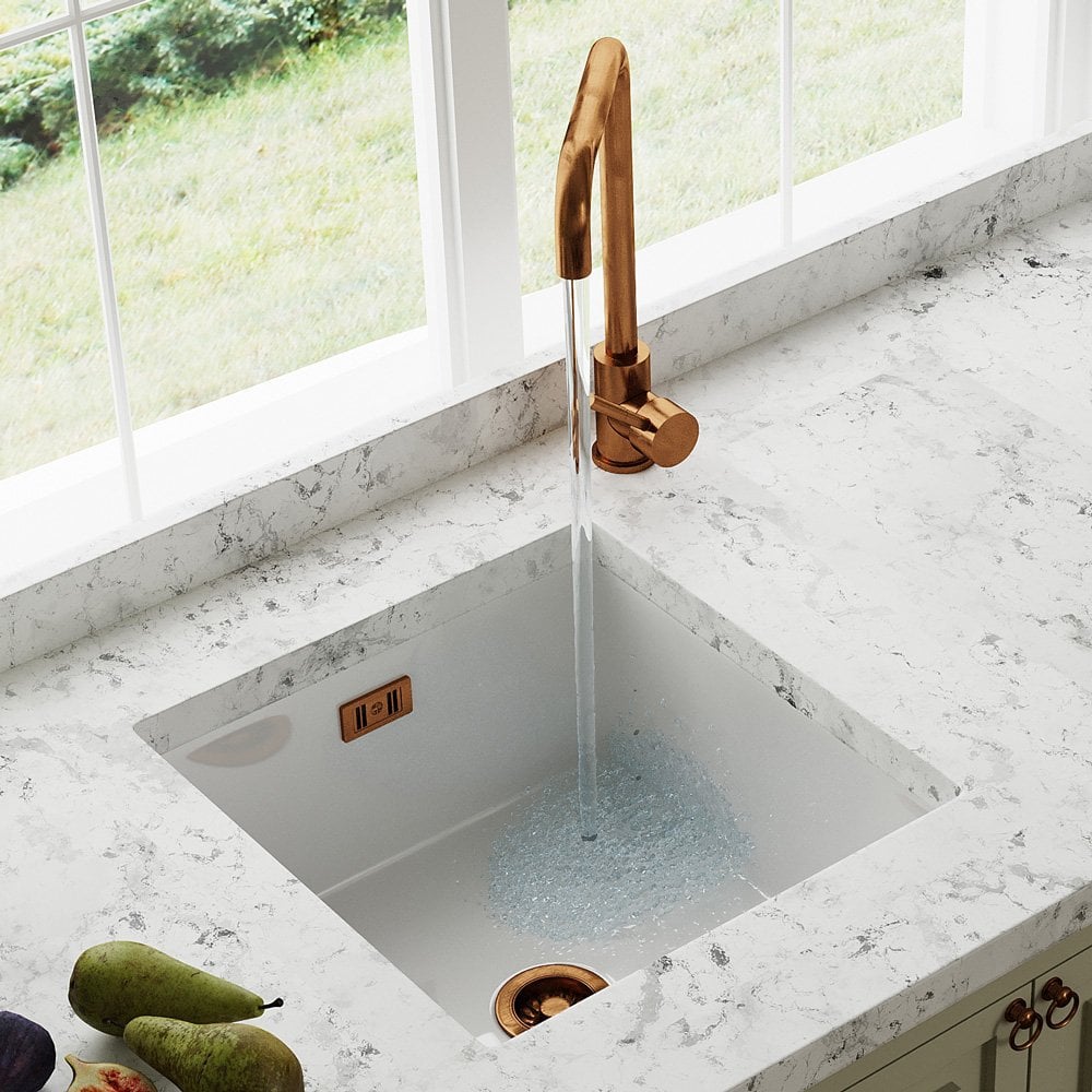 Astini Hampton 100 1.0 Bowl White Ceramic Undermount Kitchen Sink with Waste