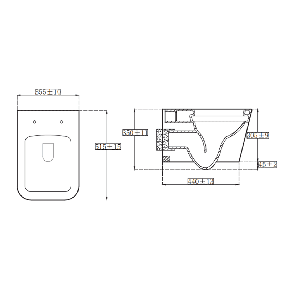 Astini Milan Square Rimlesss Wall Hung Toilet Pan & Seat