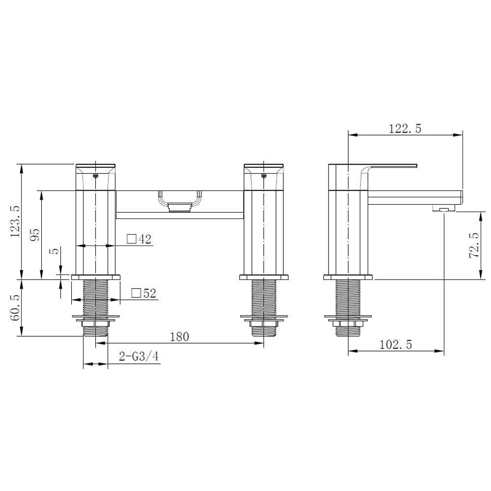 Astini Quadrado Chrome Square Deck Mounted Bath Filler Tap