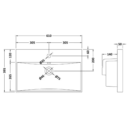 Fresssh Alba 600mm Thin Edge Basin 1th (BASIN ONLY) HPS Hartlepool Plumbing Supplies