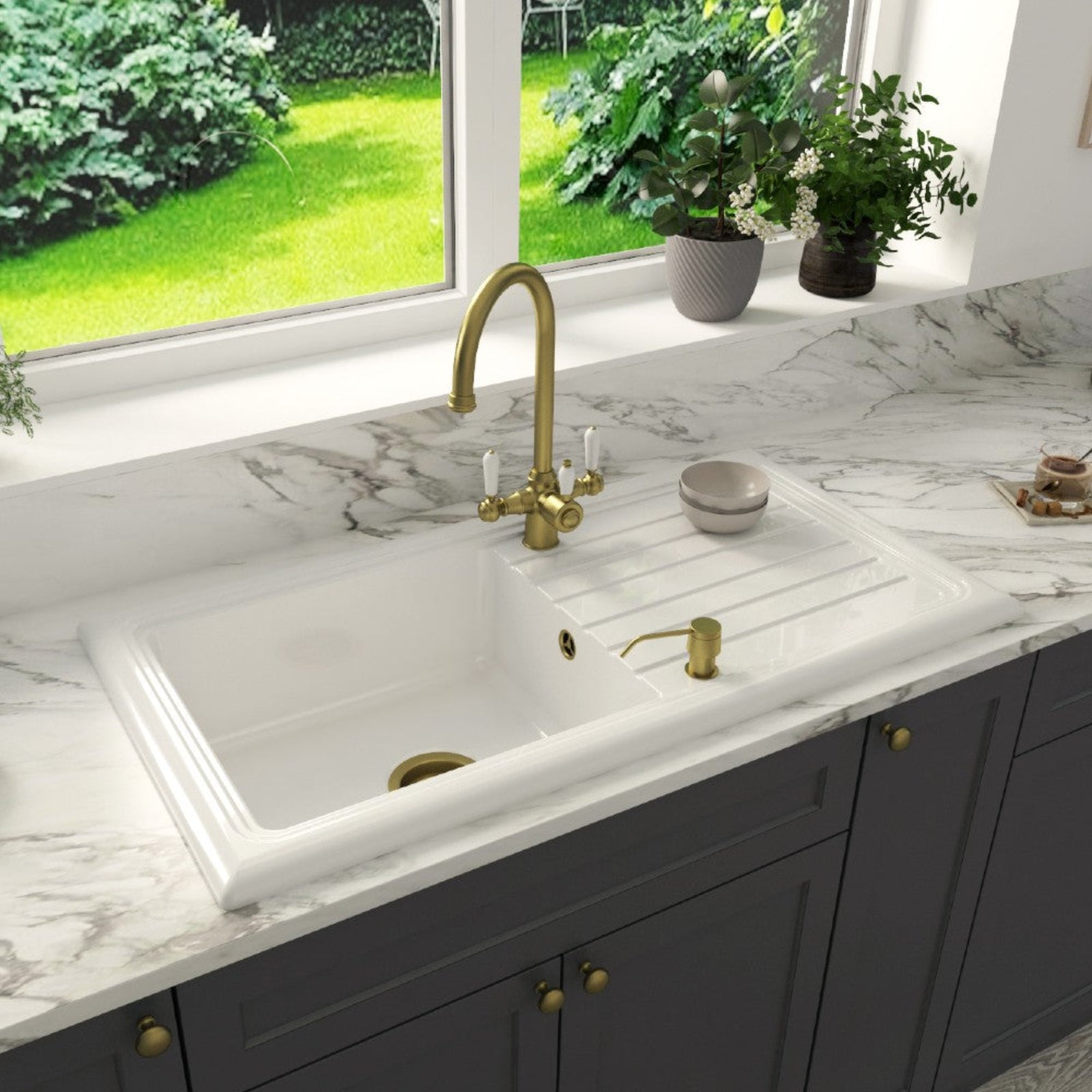 Astini Lago 100 1.0 Bowl Fireclay Ceramic Kitchen Sink with Waste & Overflow