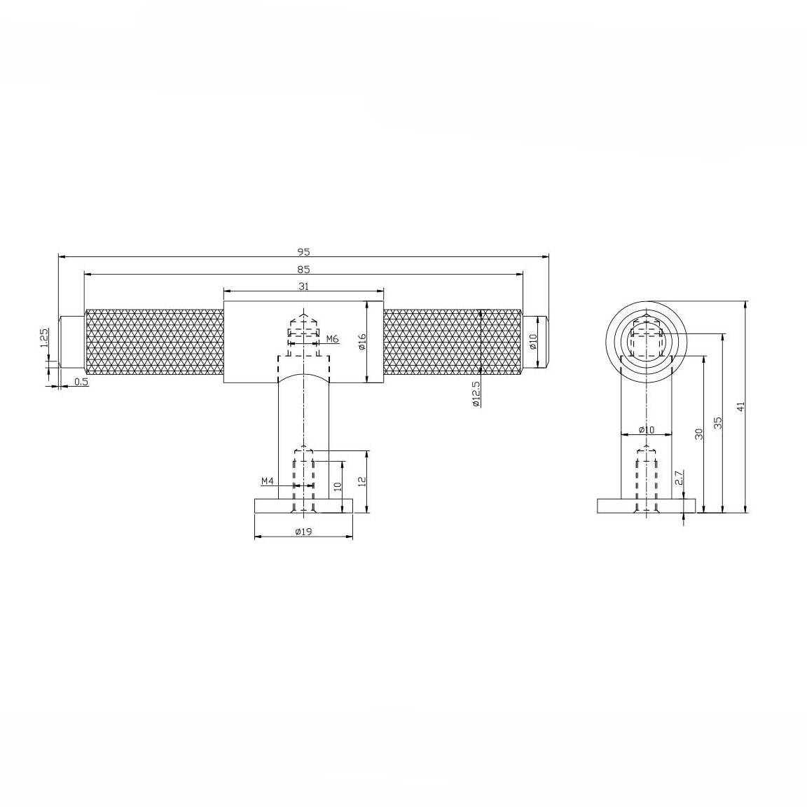 Scudo Knurled T Bar 95mm Handle