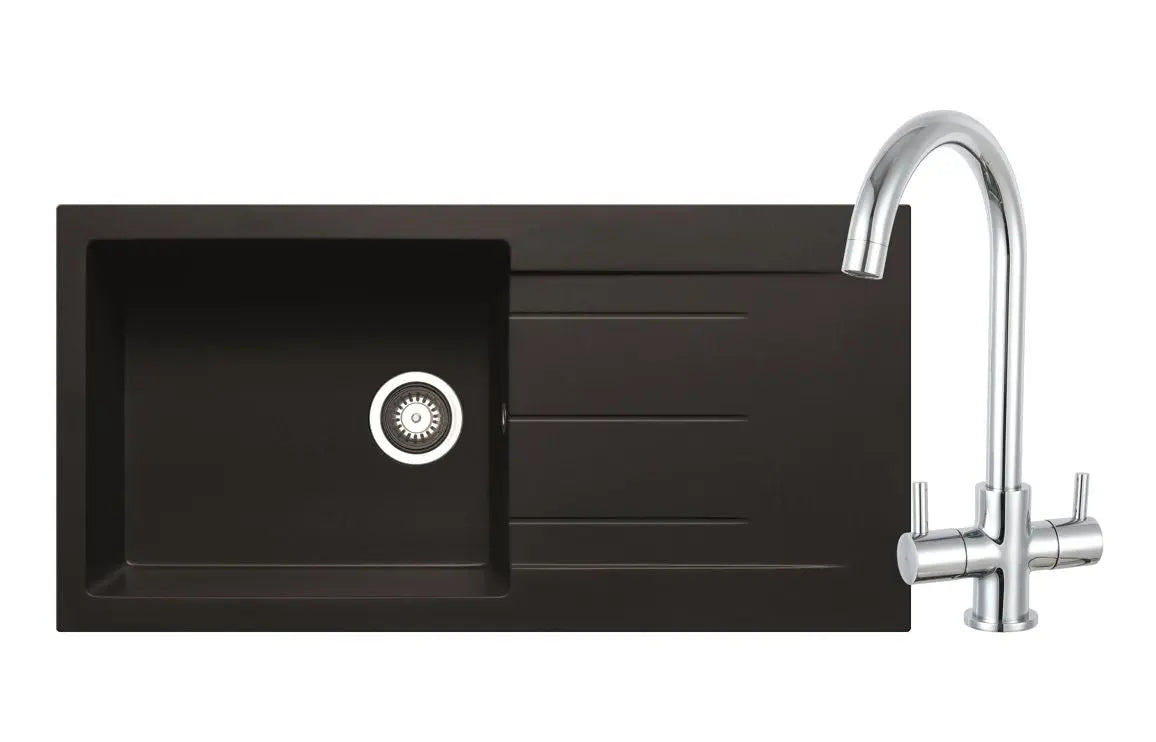 Prima+ Granite 1B Inset Sink & Staten Tap Pack - Black HPS Hartlepool Plumbing Supplies