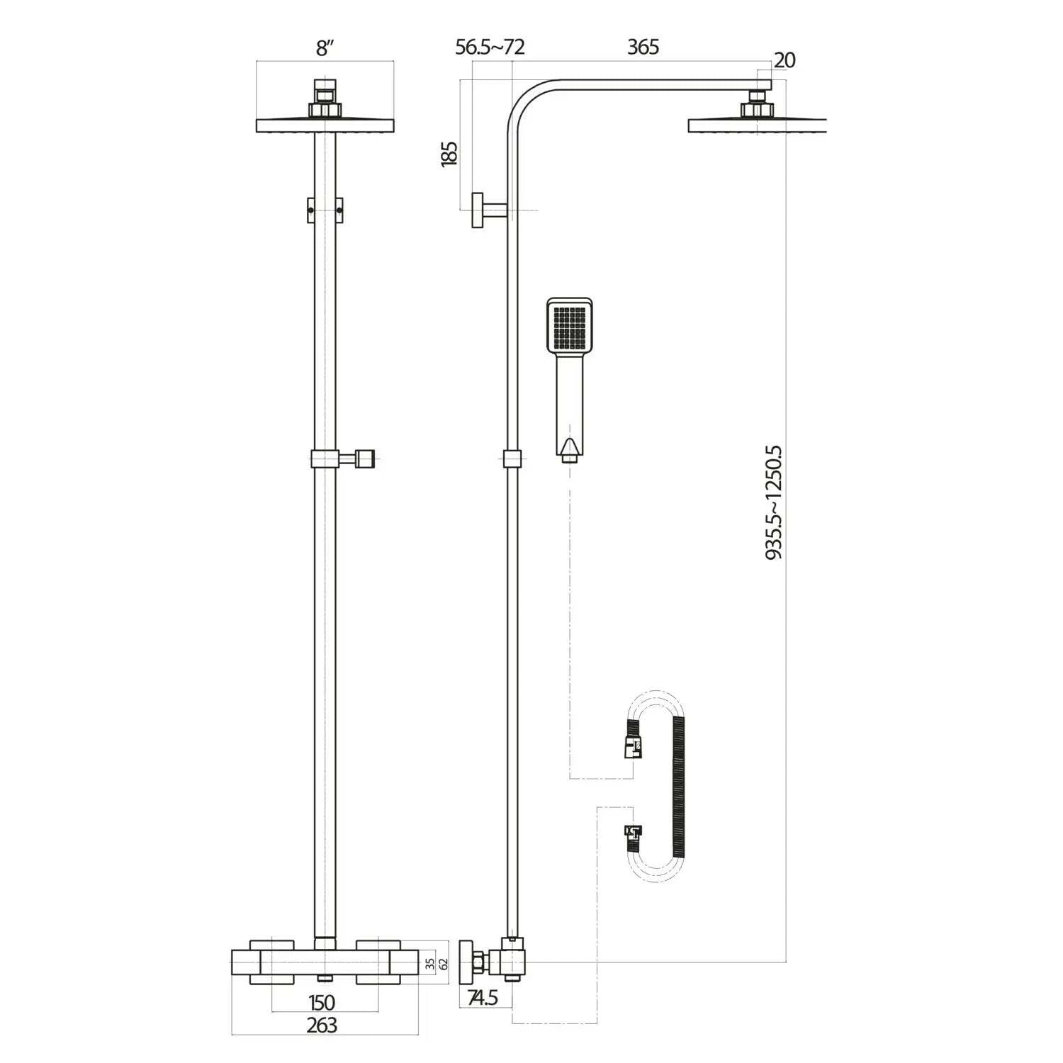 Elliot Chrome Square Rigid Riser Shower-HPS Hartlepool Plumbing Supplies