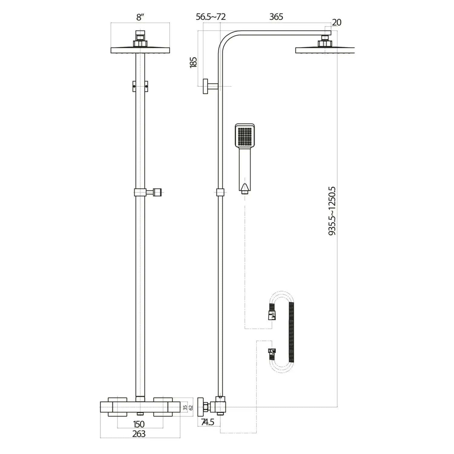 Elliot Brushed Brass Square Rigid Riser Shower-HPS Hartlepool Plumbing Supplies