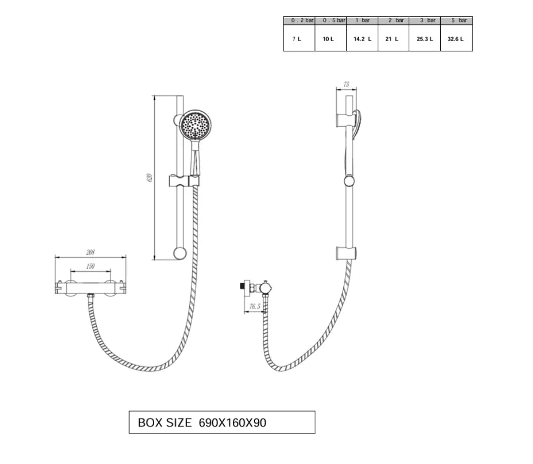 Kartell Plan Thermostatic Bar Shower with Adjustable Slide Rail Kit Kartell