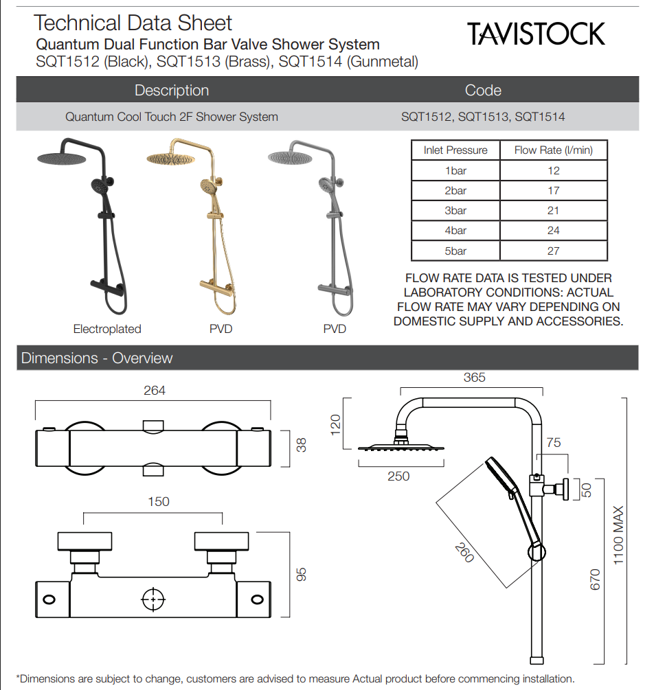 Tavistock Quantum Dual Function Bar Shower System
