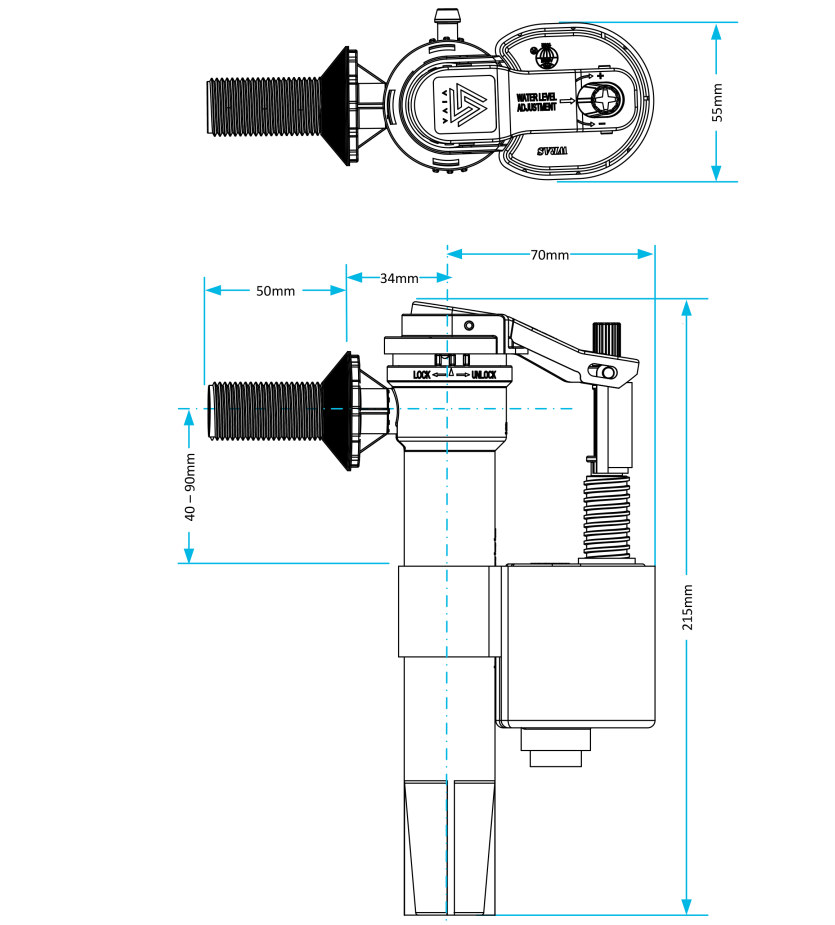 Viva Skylo Side Entry Fill Valve (½" UK) Brass Thread