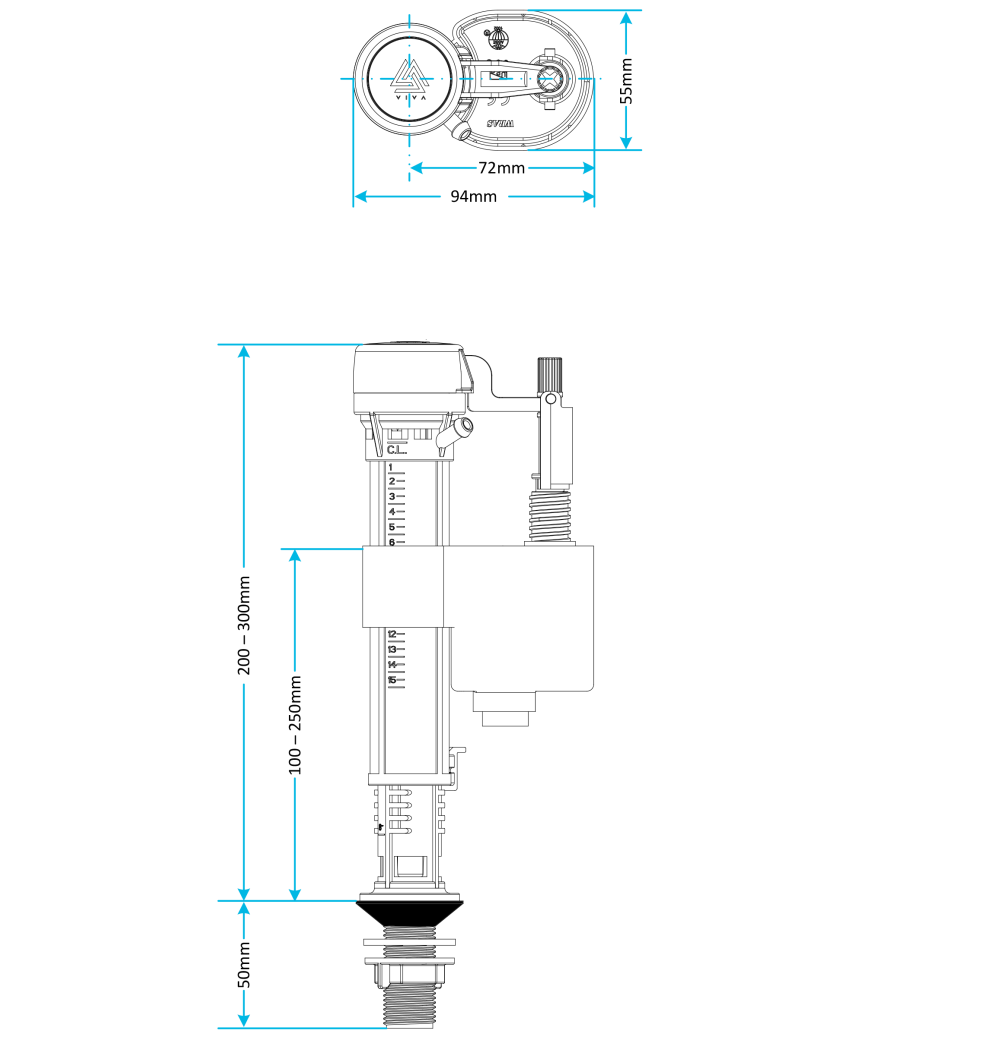 Viva Skylo Bottom Entry Fill Valve (½" UK) Plastic Thread