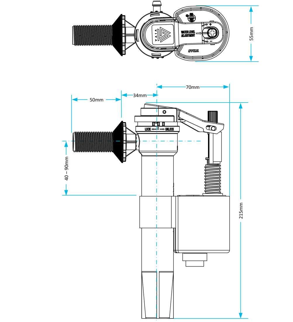 Viva Skylo Side Entry Fill Valve (½" UK) Plastic Thread