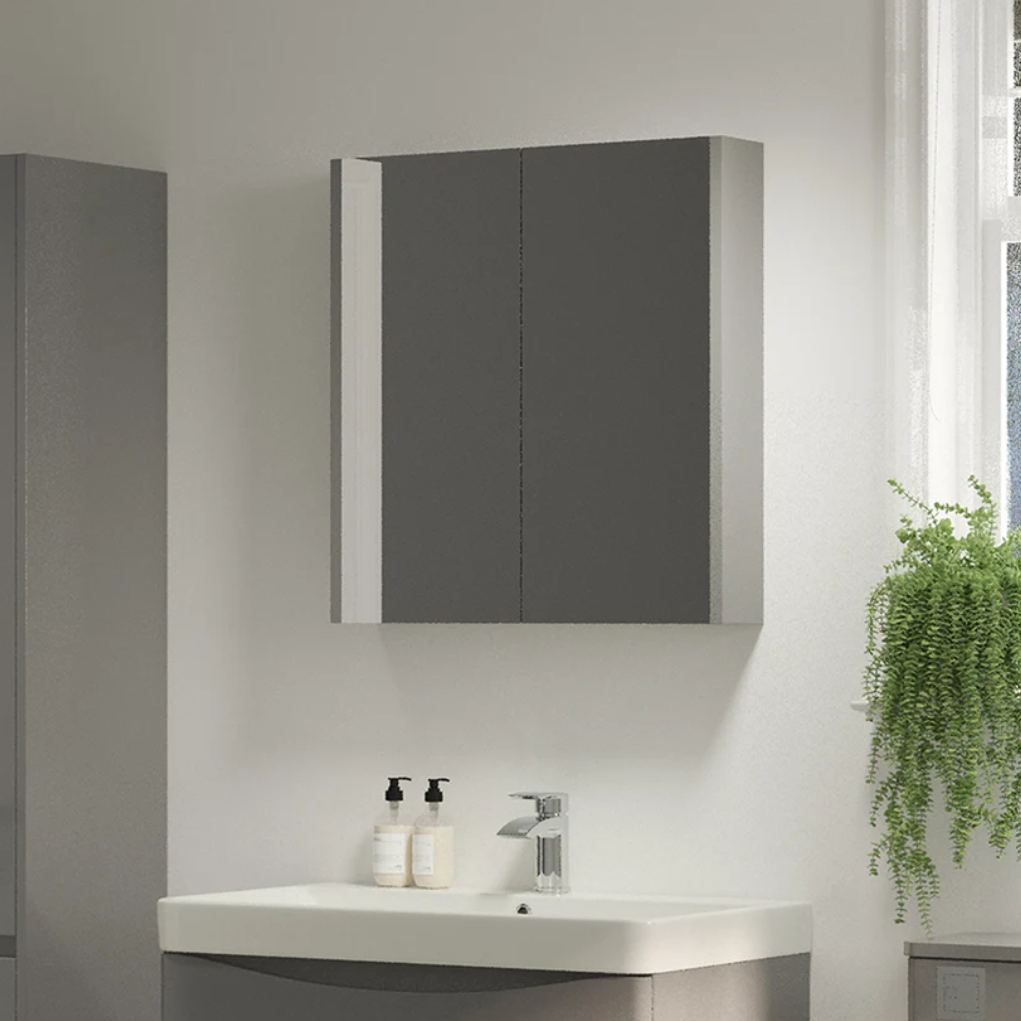 Swan Glebe 580mm x 650mm 2 Door Mirror Cabinet w/ Glass Shelves