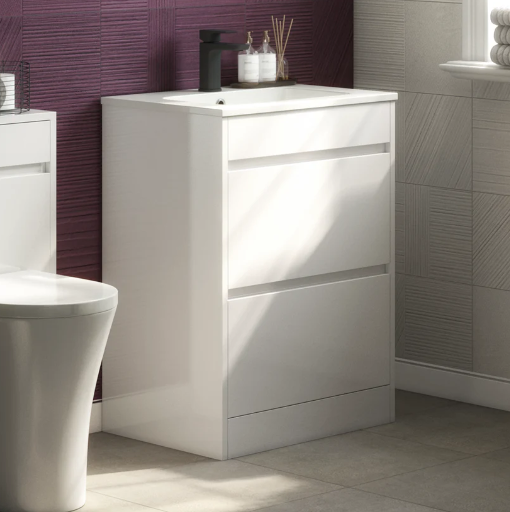 Swan Glebe 620mm x 850mm x 480mm 2 Drawer Floorstanding Vanity Unit & Basin
