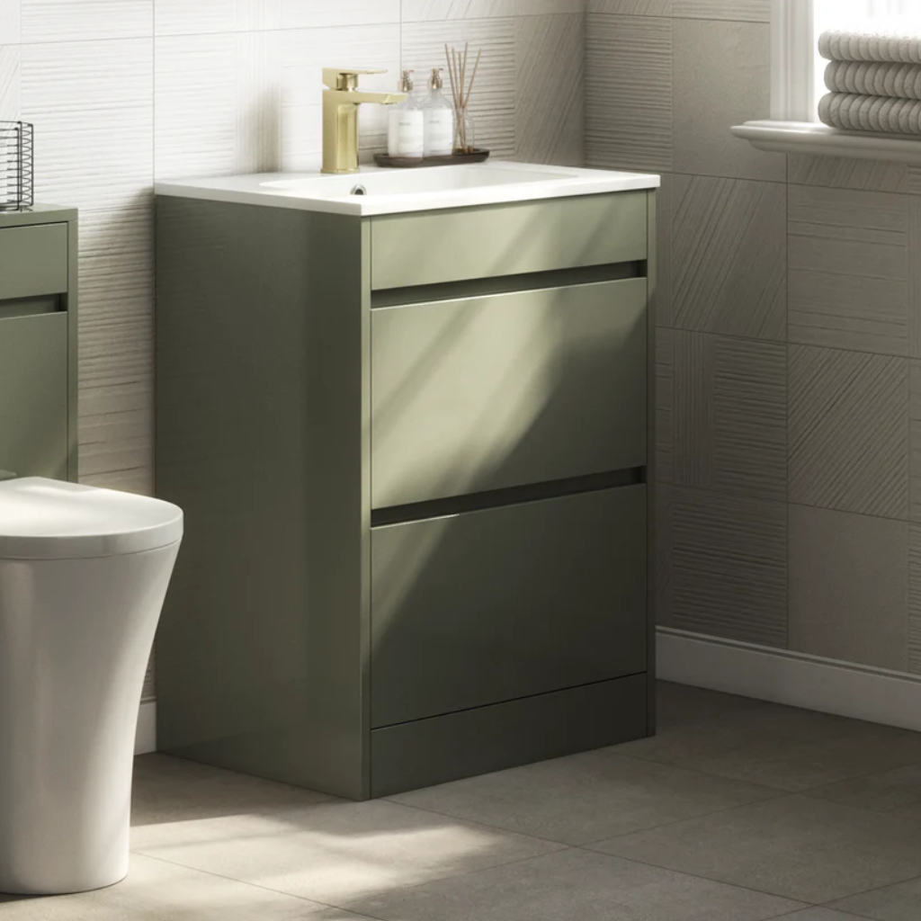 Swan Glebe 620mm x 850mm x 480mm 2 Drawer Floorstanding Vanity Unit & Basin