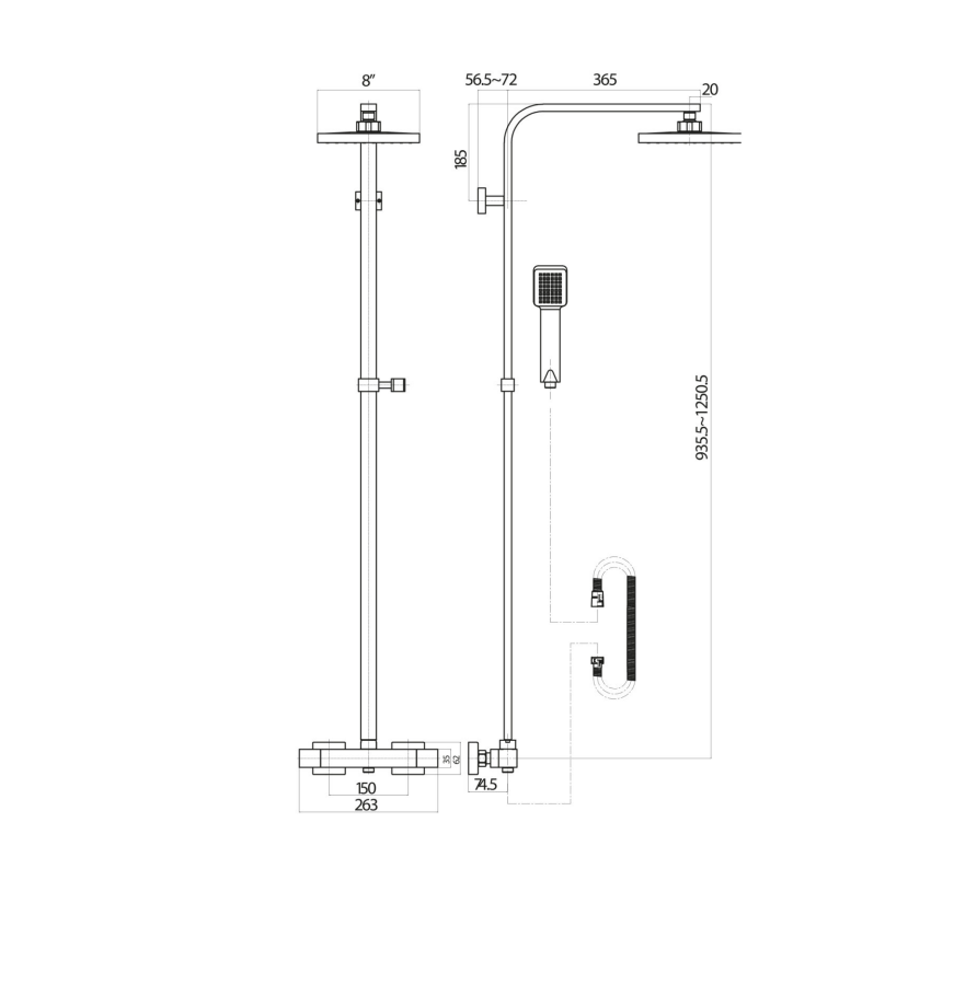 Swan Loughton Column Shower w/ Rail, Hose & Square Head