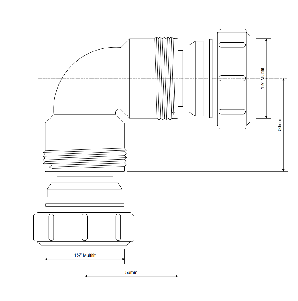 MT4 1 1/2" 40mm 90° Multifit Bend McAlpine