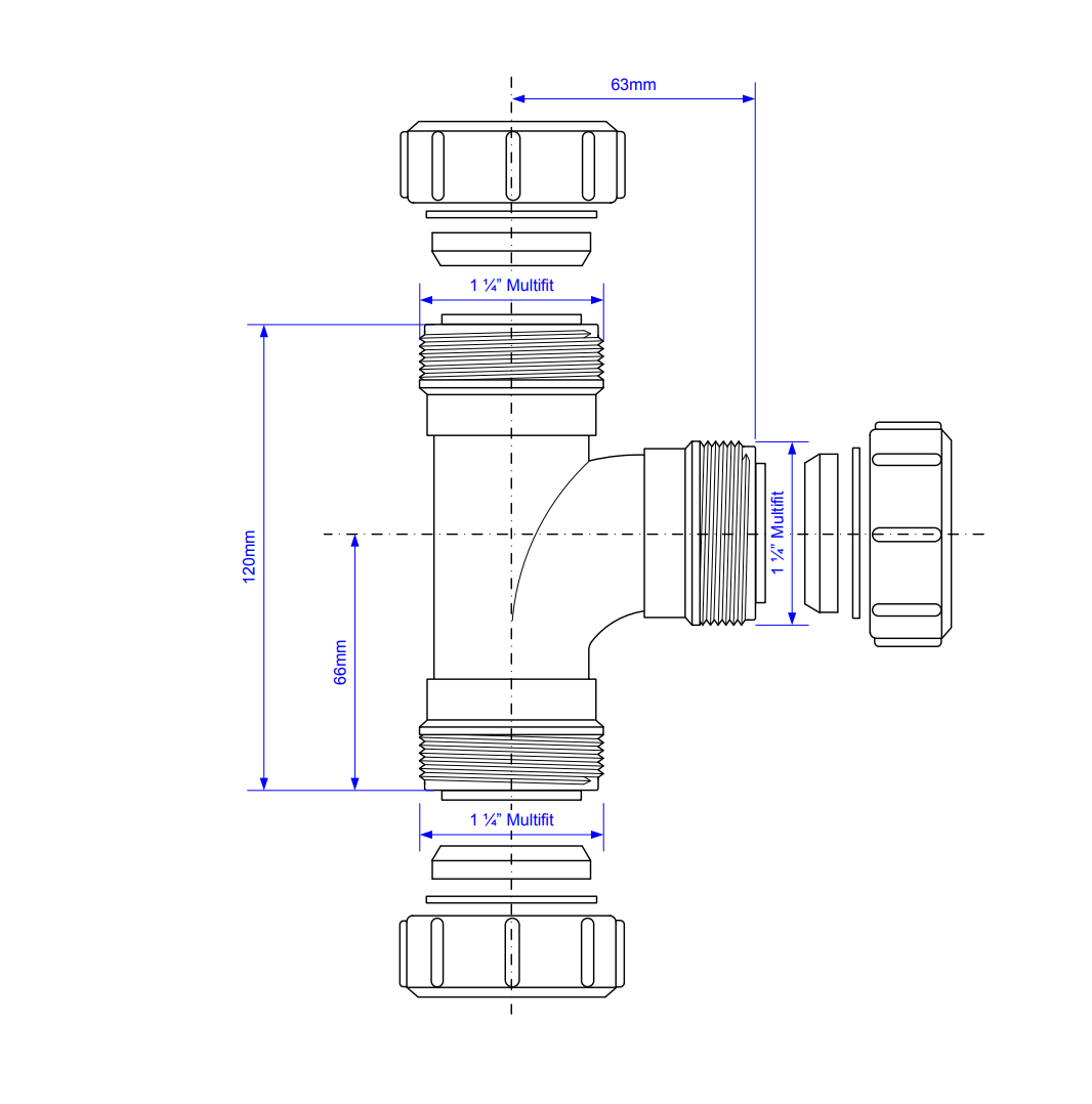V8M 1 1/4" 32mm Multifit Swept Tee McAlpine