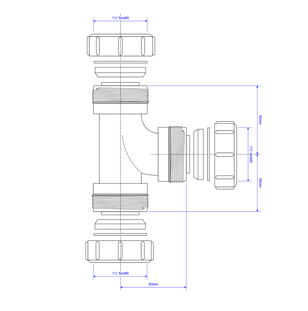 V1M 1 1/2" 40mm Multifit Swept Tee McAlpine