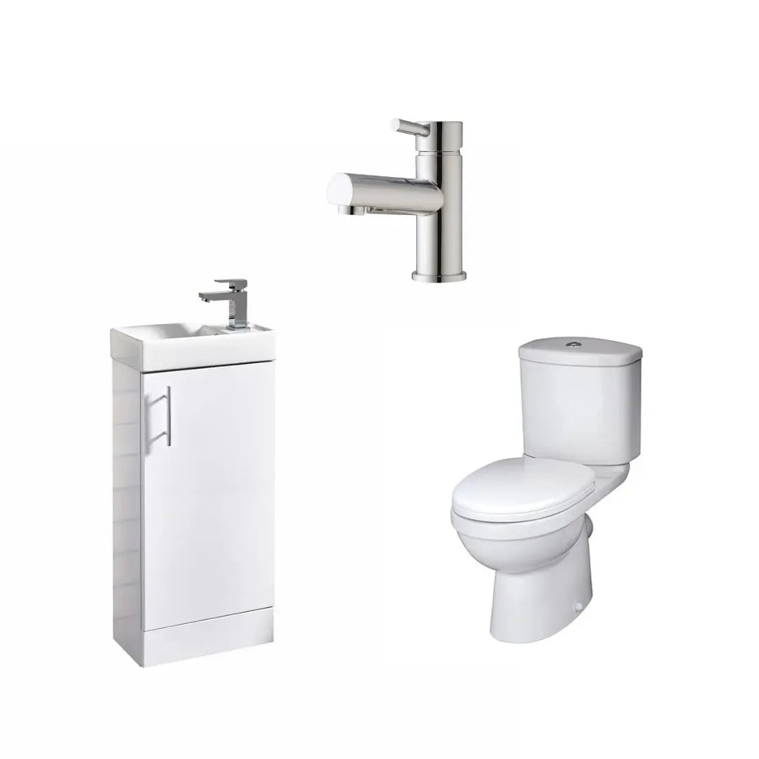 Cloakroom Unit & Basin, Toilet To Go & Tap Bundle Hartlepool Plumbing Supplies