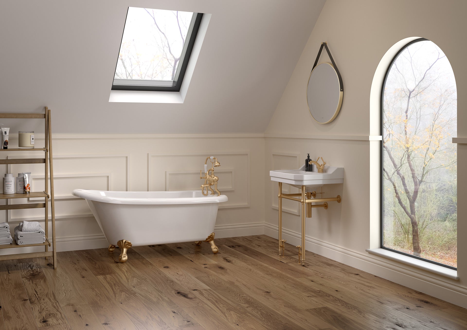 Holborn 1TH 610mm Heated Washstand & Basin - Brushed Brass