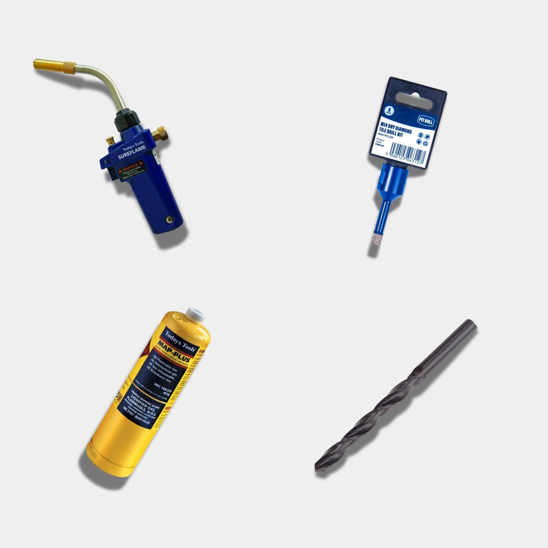 Tools & Accessories Arranged on a light grey background