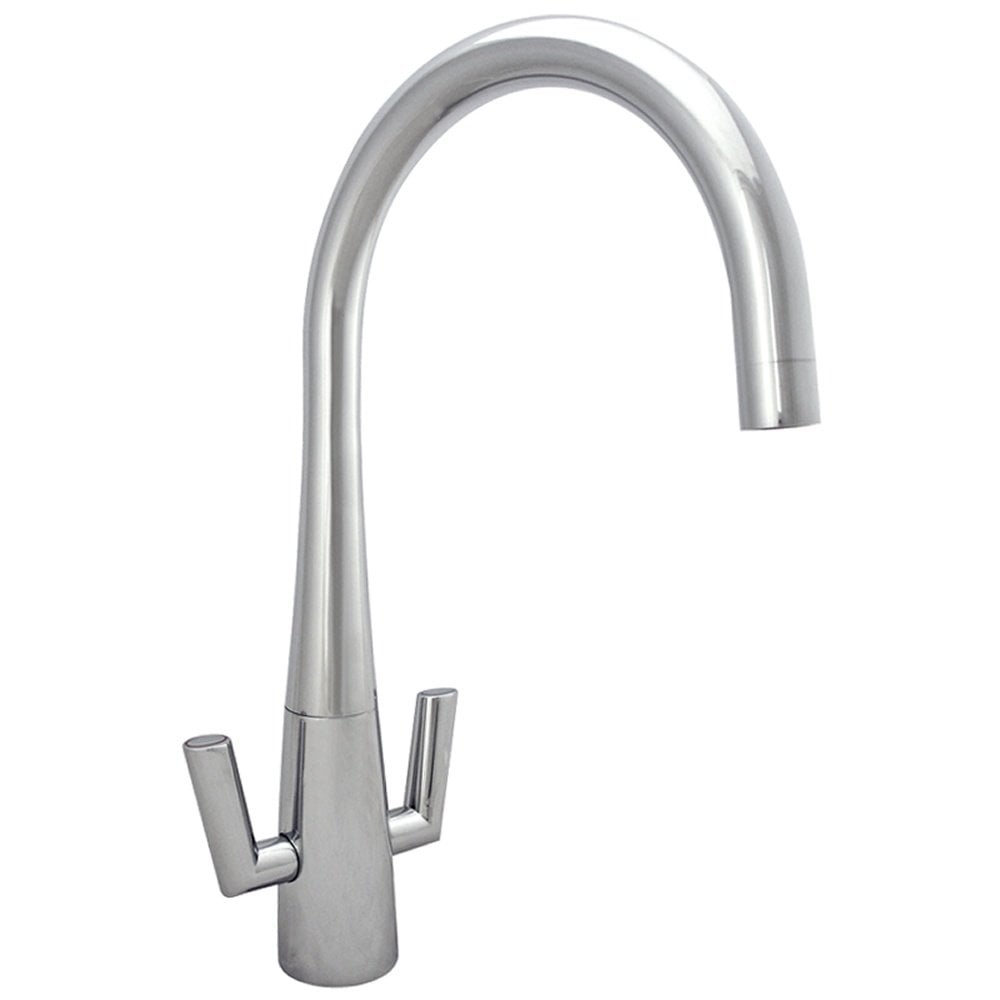 Astini Cosmopolitan Twin Lever Kitchen Sink Mixer Tap with Brushed Steel and Chrome Finish