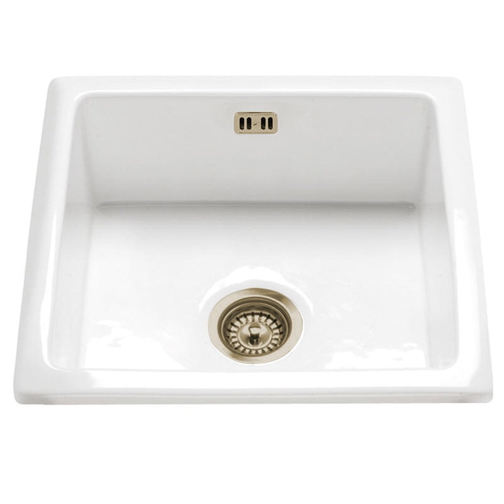 Astini Hampton 100 1.0 Bowl White Ceramic Undermount Kitchen Sink with Waste