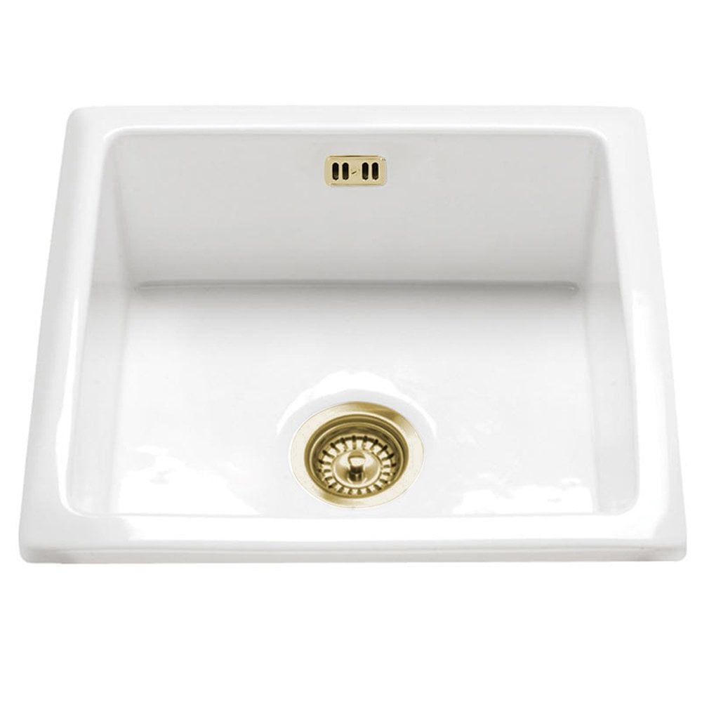 Astini Hampton 100 1.0 Bowl White Ceramic Undermount Kitchen Sink with Waste