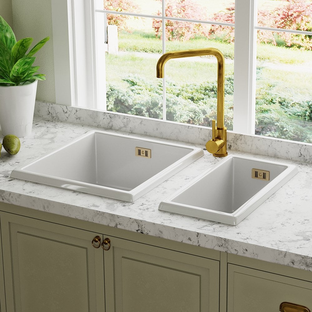 Astini Hampton 100 1.0 Bowl White Ceramic Undermount Kitchen Sink with Waste