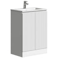 Astini Plumb Essentials 600mm Fluted White Double Door Floor Standing Vanity Unit & Basin