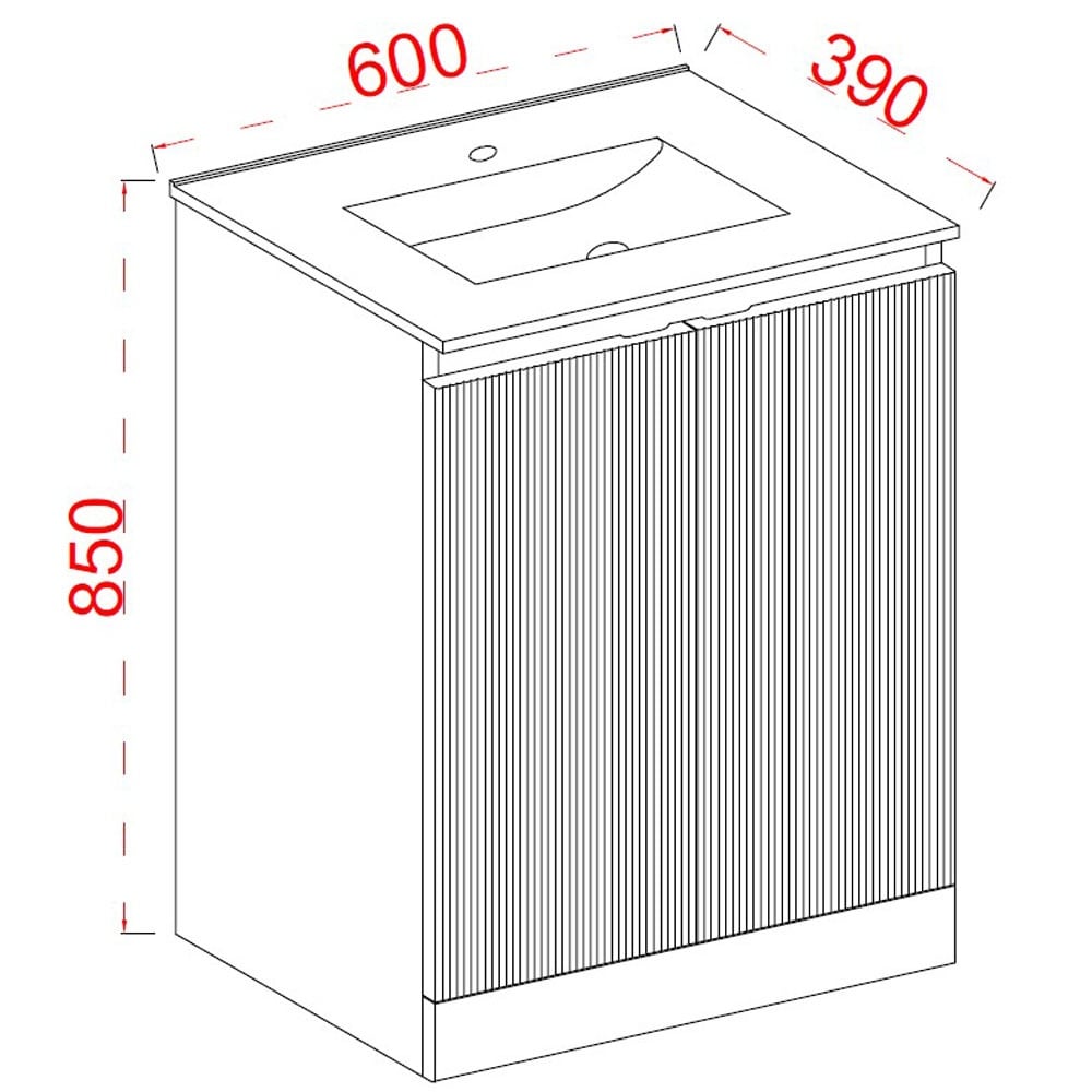 Astini Plumb Essentials 600mm Fluted White Double Door Floor Standing Vanity Unit & Basin