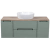 Astini Monza Plus 1200mm Aloe Green/Contry Oak Fluted Wall Hung Vanity Unit With 2 Side Cabinets & Counter Top