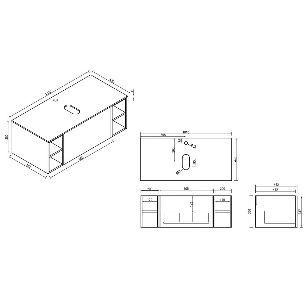 Astini Flauto 1000mm Wall Hung 2 Side Storage Vanity Unit With Counter Top