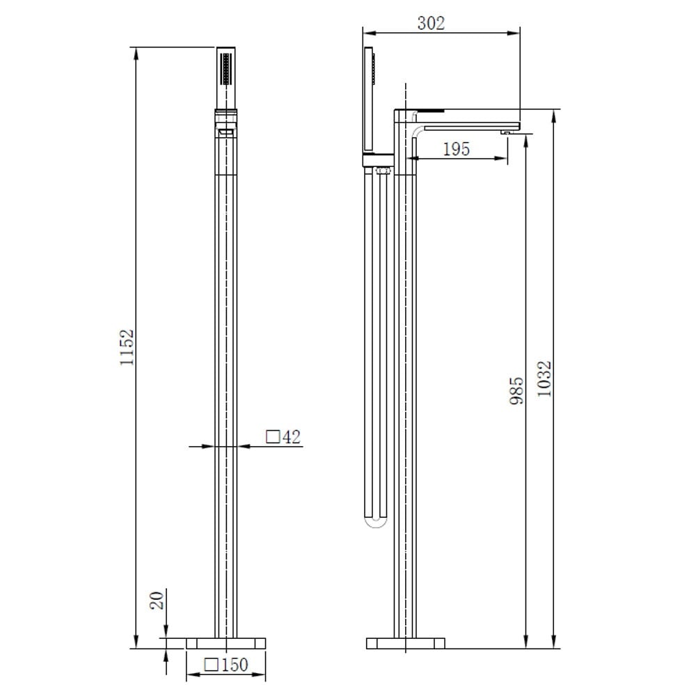 Astini Quadrado Chrome Square Freestanding Bath Tap & Shower Mixer