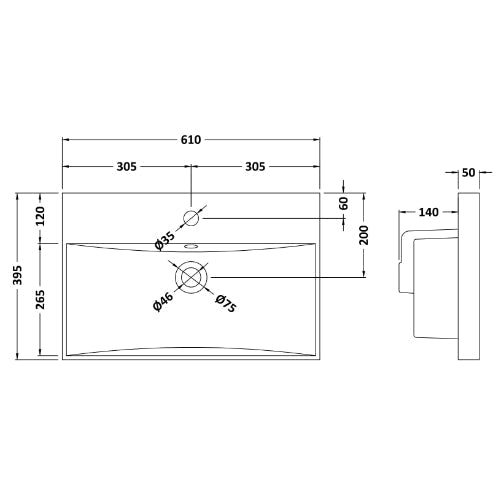 Fresssh Alba 600mm Thin Edge Basin 1th (BASIN ONLY) HPS Hartlepool Plumbing Supplies