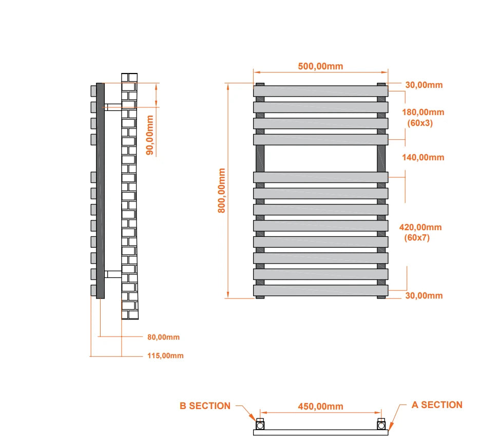 Aqua Cima Designer Towel Rail Textured Anthracite