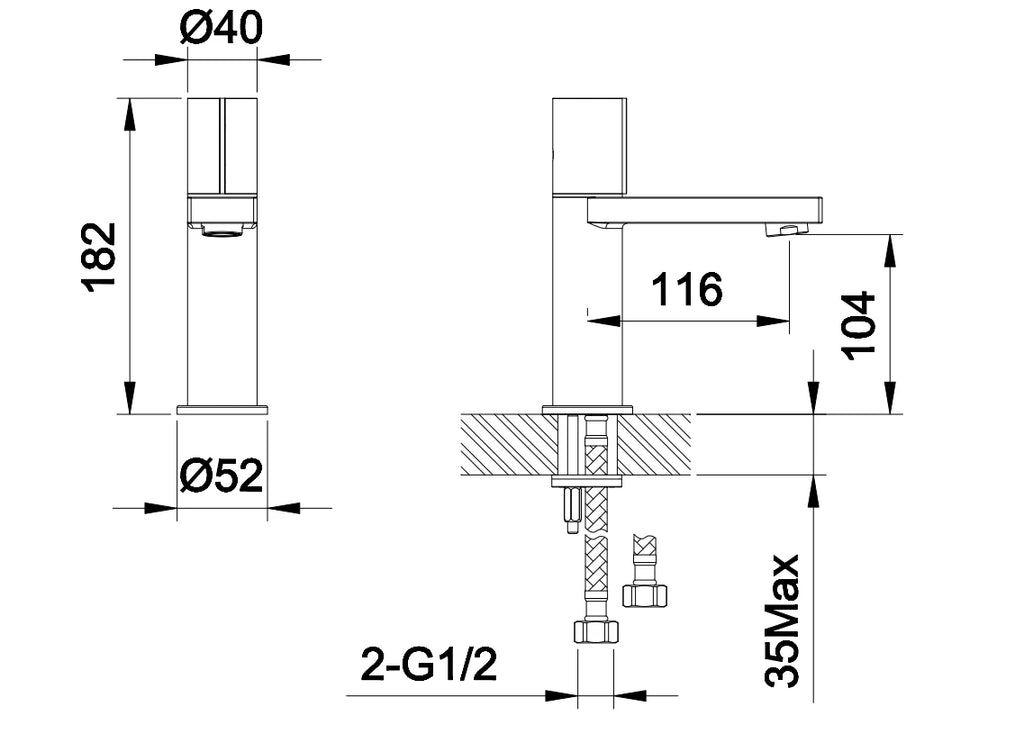 Technical drawing of a mechanical component with dimensions