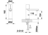 Technical drawing of a mechanical component with dimensions