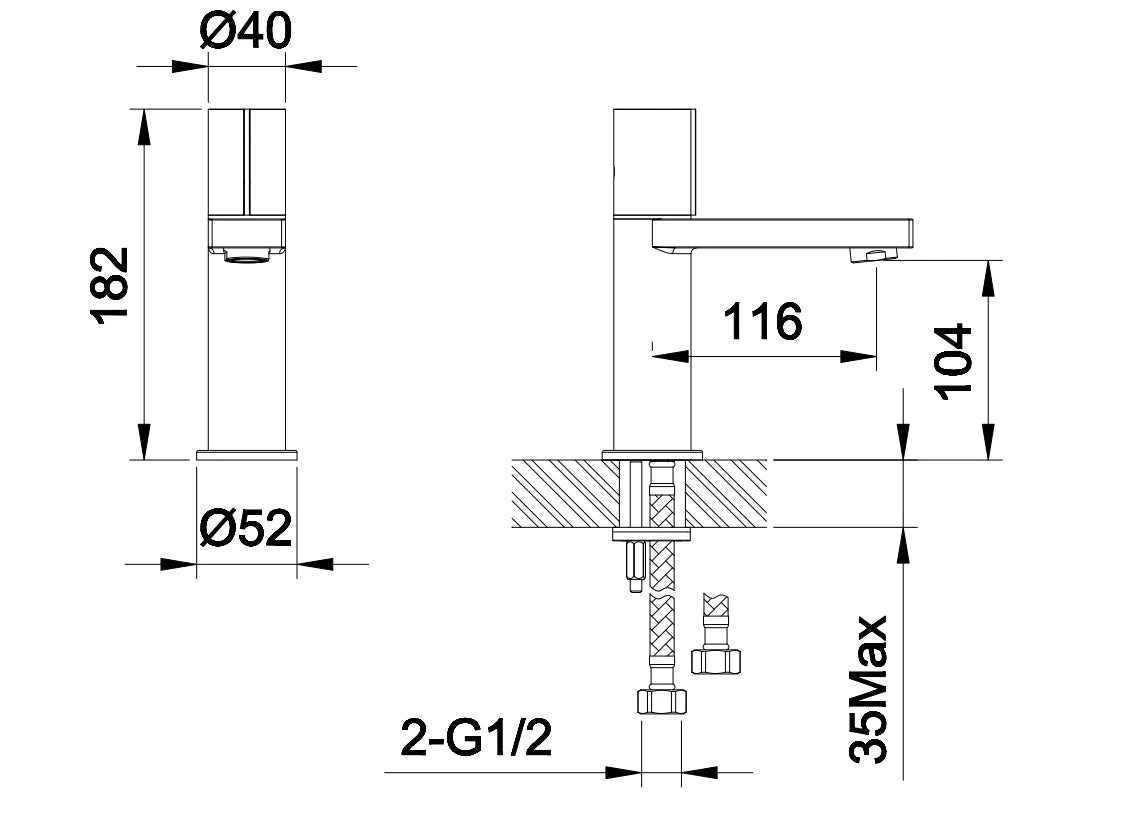 Technical drawing of a mechanical component with dimensions