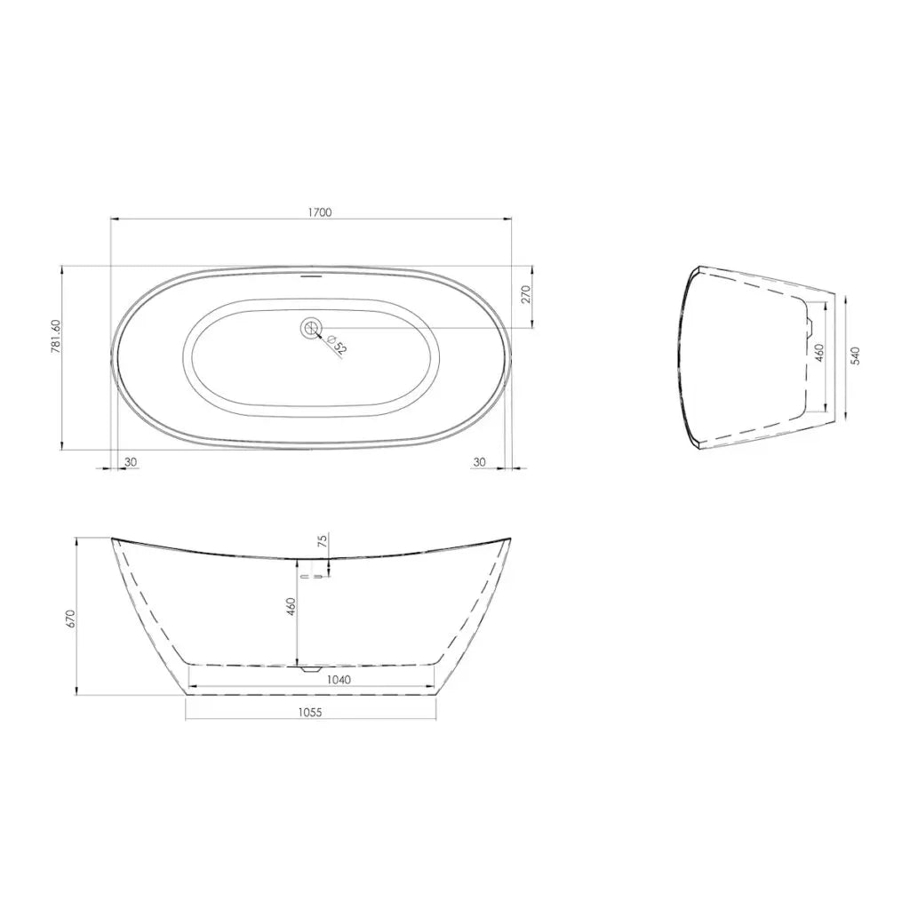 ARUBA Freestanding Bath Gloss White 1700 x 780-HPS Hartlepool Plumbing Supplies