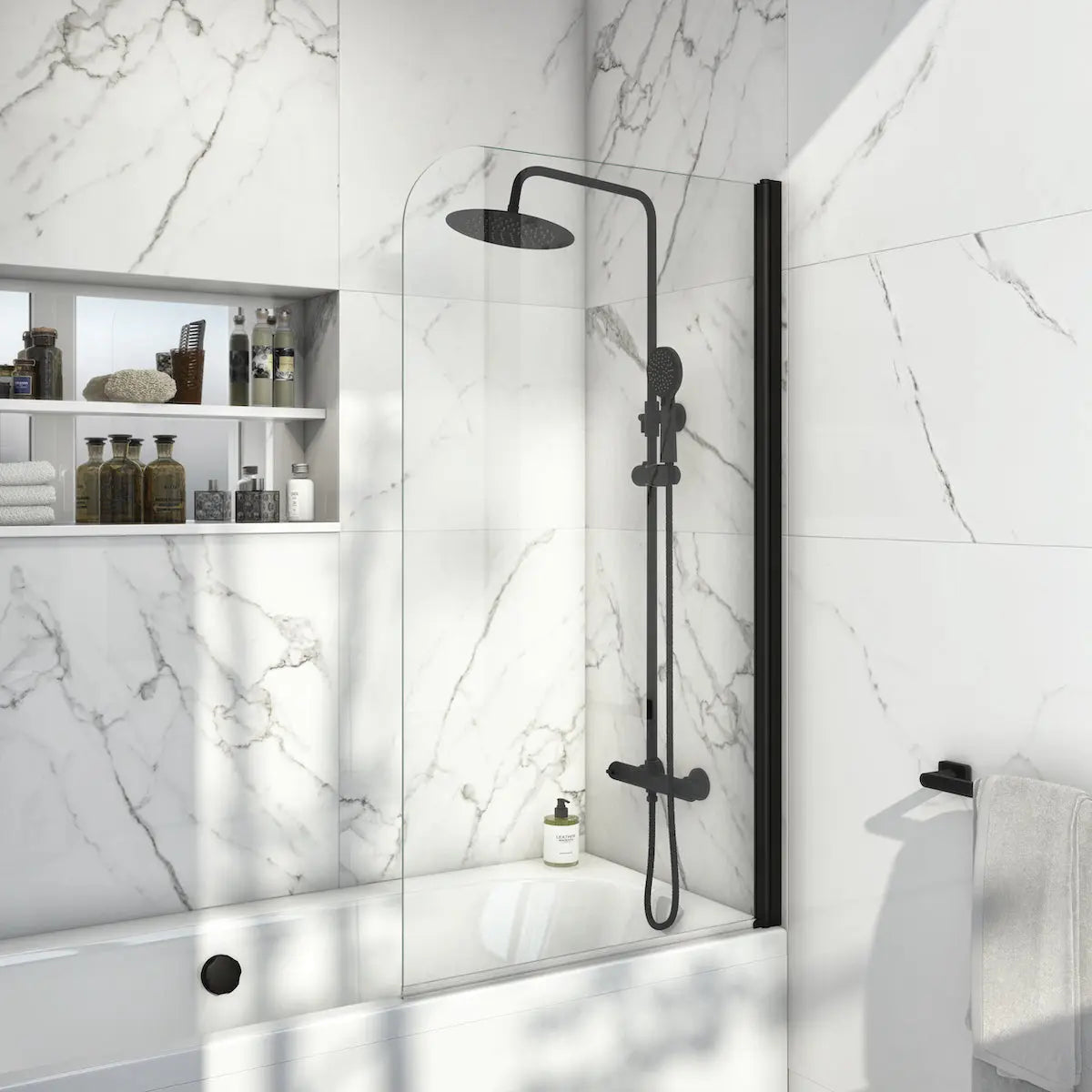 Scudo S6 Black Radius Bath & Shower Screen HPS Hartlepool Plumbing Supplies