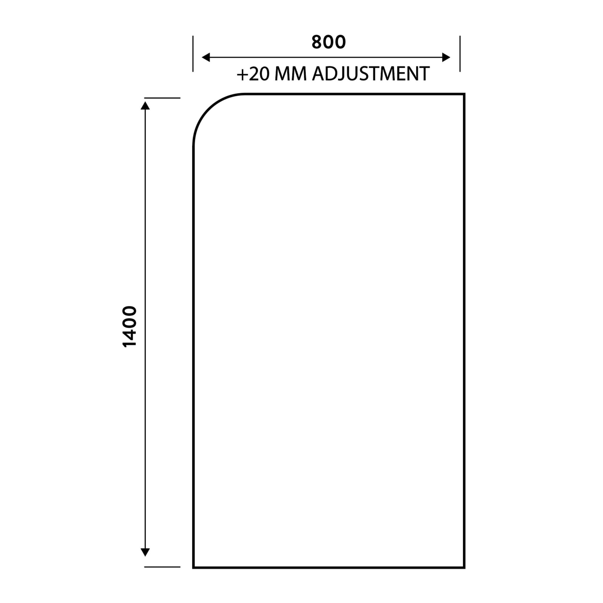 Scudo S6 Black Radius Bath & Shower Screen Technical Drawing 1400mm height, 800mm width