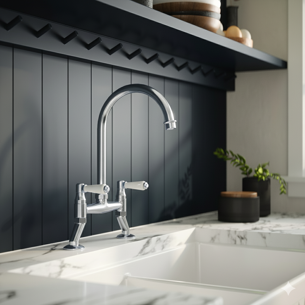 Astini Provencale Traditional Twin Lever Bridge Kitchen Mixer Tap with Ceramic Handles