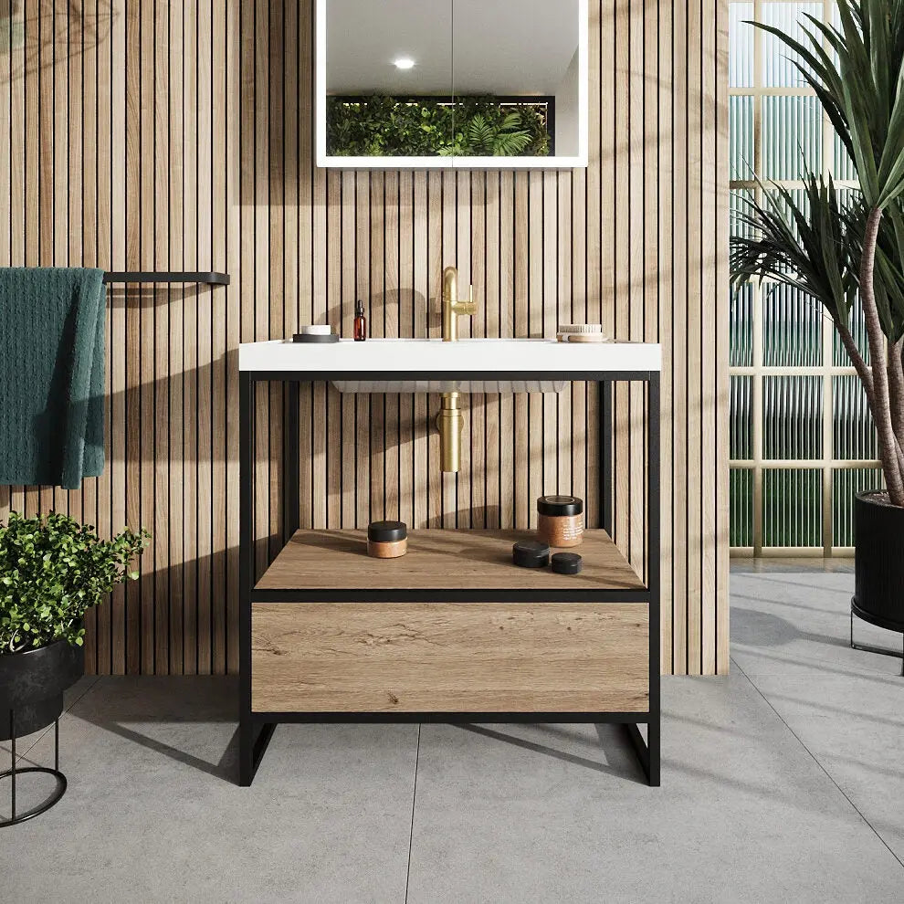 BOHO 600 Floorstanding Black Frame with Drawer Box & Basin-HPS Hartlepool Plumbing Supplies