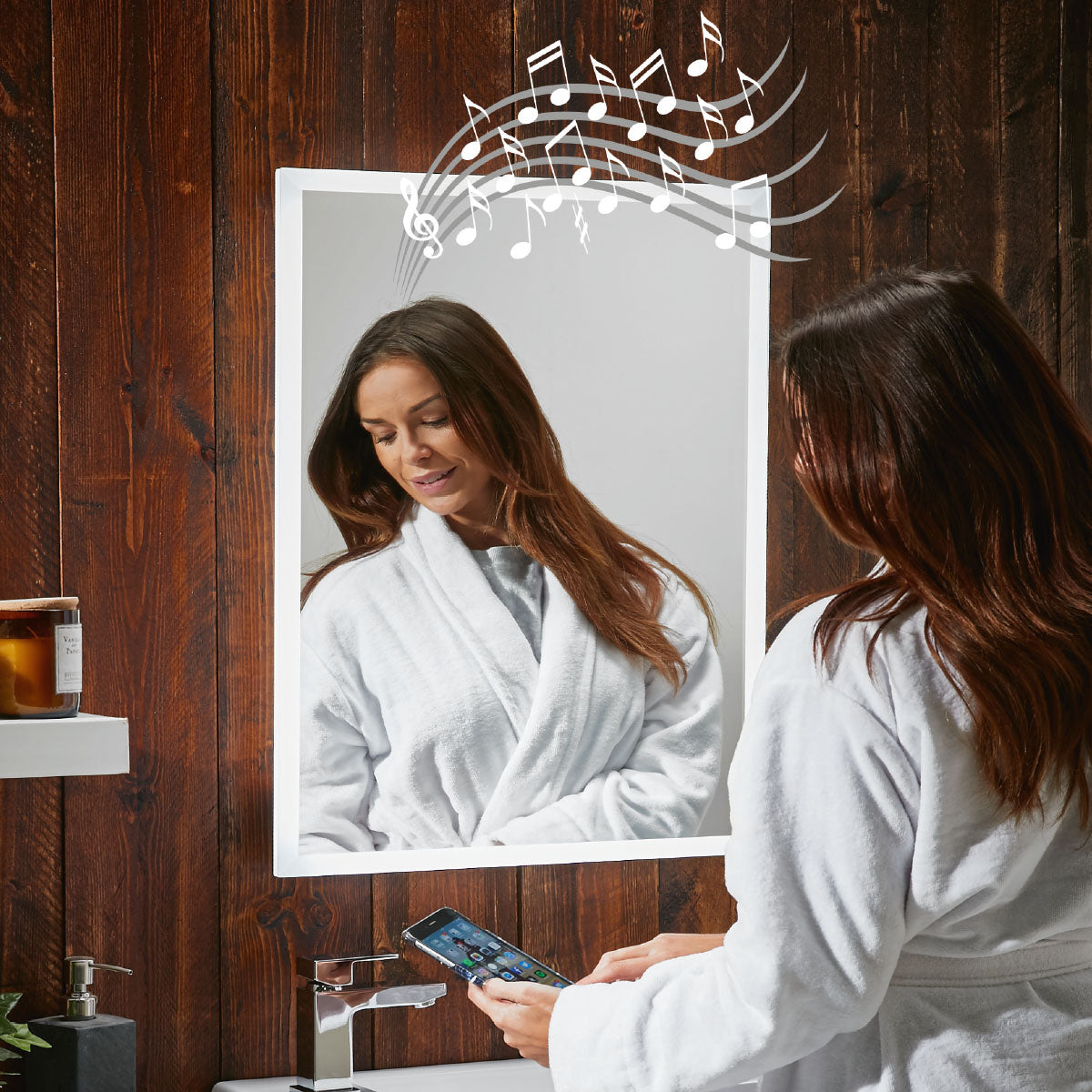Mosca LED Mirror with Demister Pad and Shaver Socket and Bluetooth 500x700mm HPS Hartlepool Plumbing Supplies