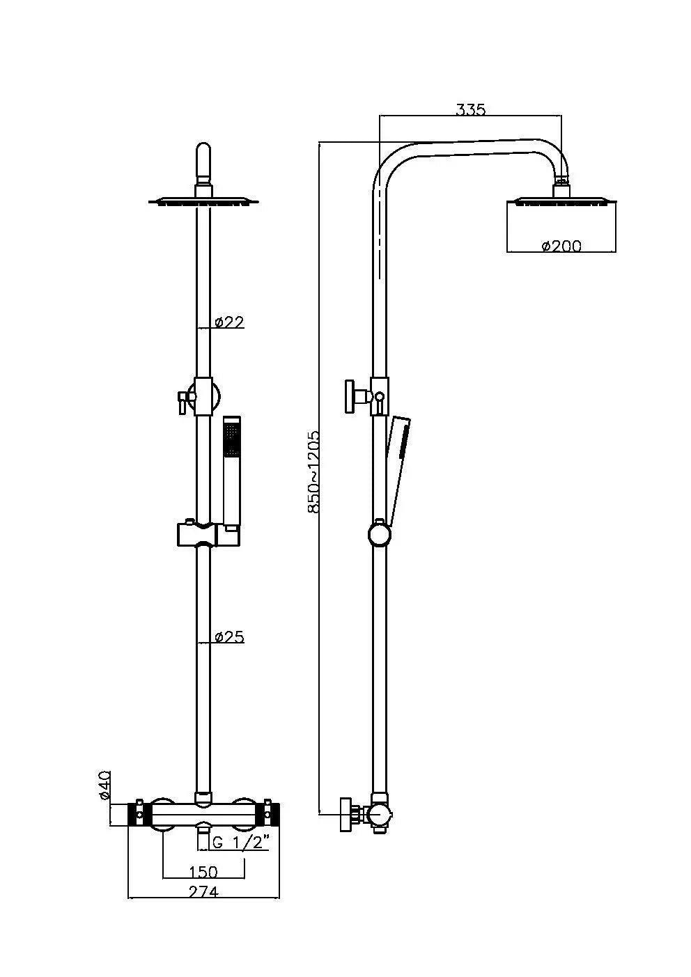 Core Black Round Rigid Riser Shower-HPS Hartlepool Plumbing Supplies
