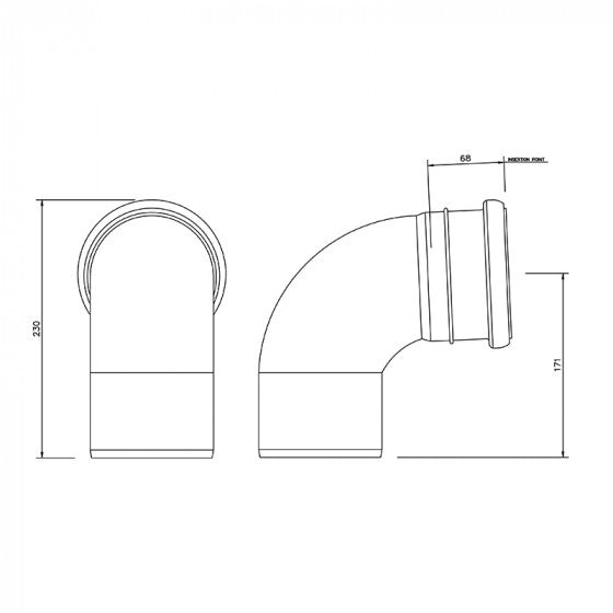 110mm 4" Single Socket 92½° Bend - Black