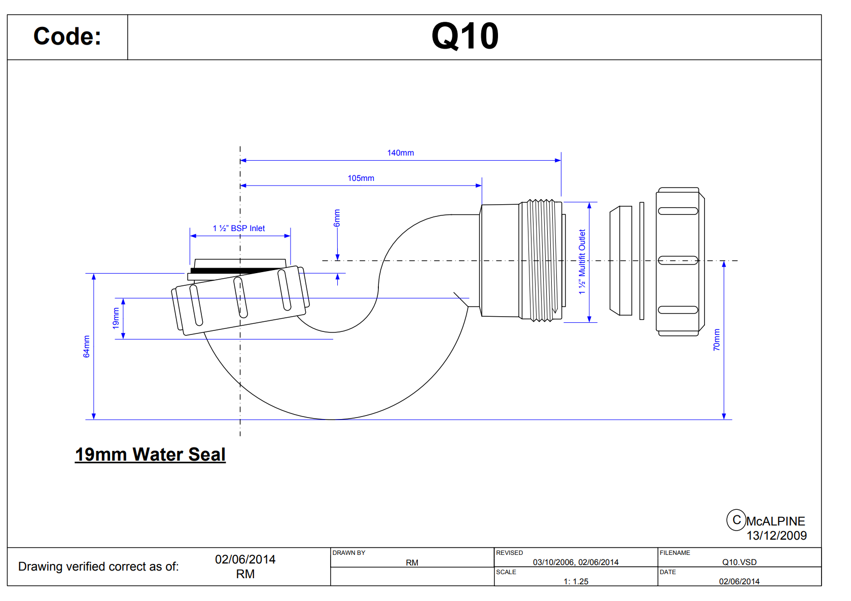Q10 Bath Trap 1 1/2" 40mm McAlpine Mcalpine