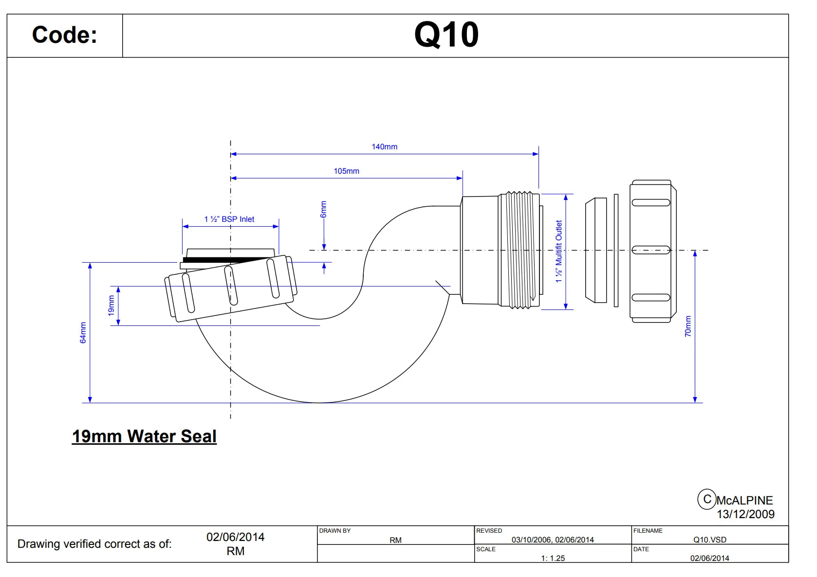Q10 Bath Trap 1 1/2" 40mm McAlpine Mcalpine
