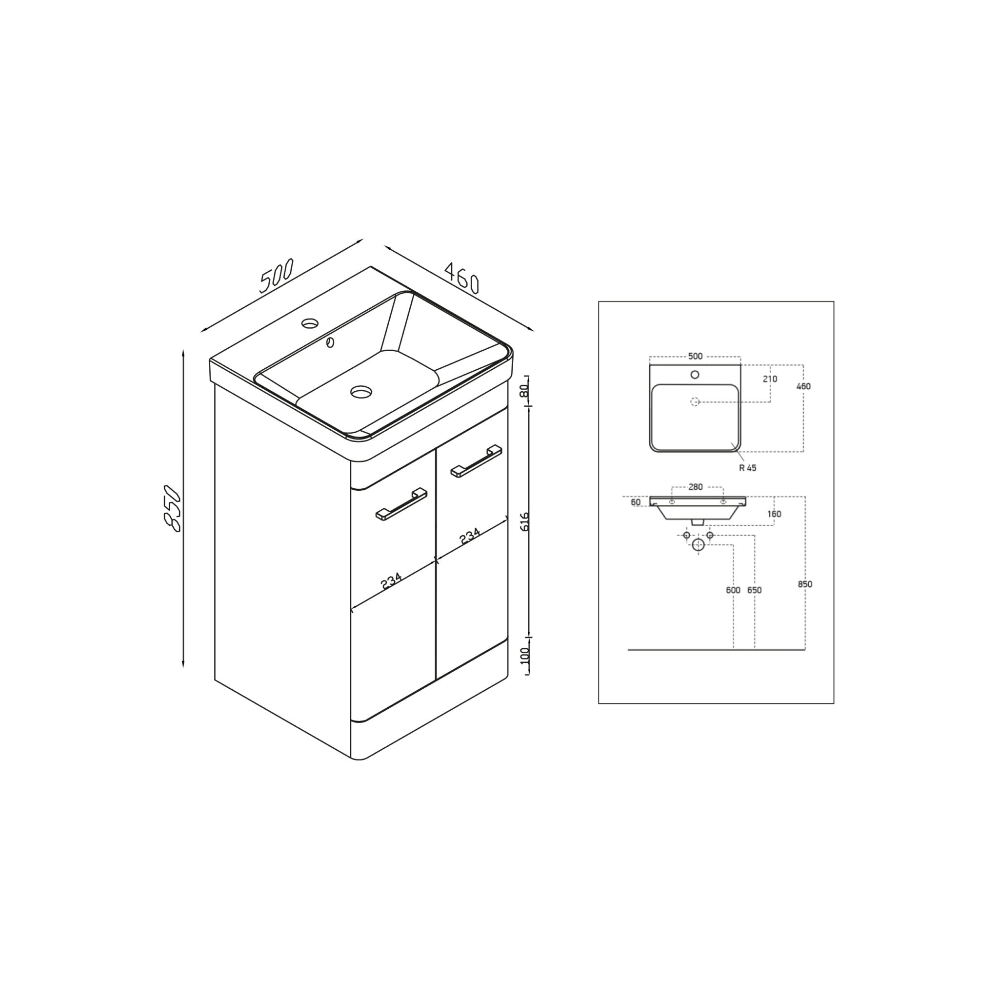 Rossini Floor Standing 500 Vanity Unit HPS Hartlepool Plumbing Supplies